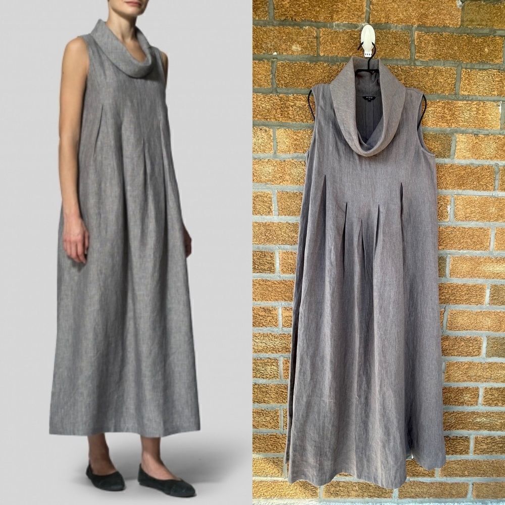 VIVID LINEN SLEEVELESS COWL NECK LONG DRESS XS